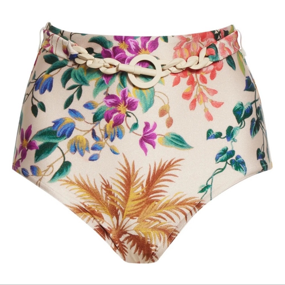 ZIMMERMANN Tropicana High Waisted Belted Floral Luxury Bikini Bottom - Picture 1 of 6